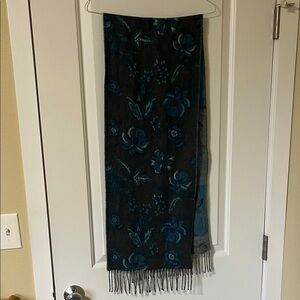 Merona Teal and Black Floral Scarf